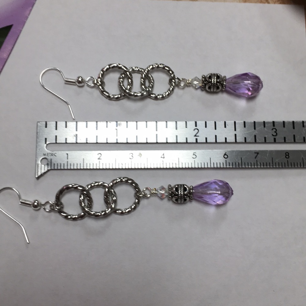 Long pastel lavender & silver rope hoops earrings - Picture 5 of 6